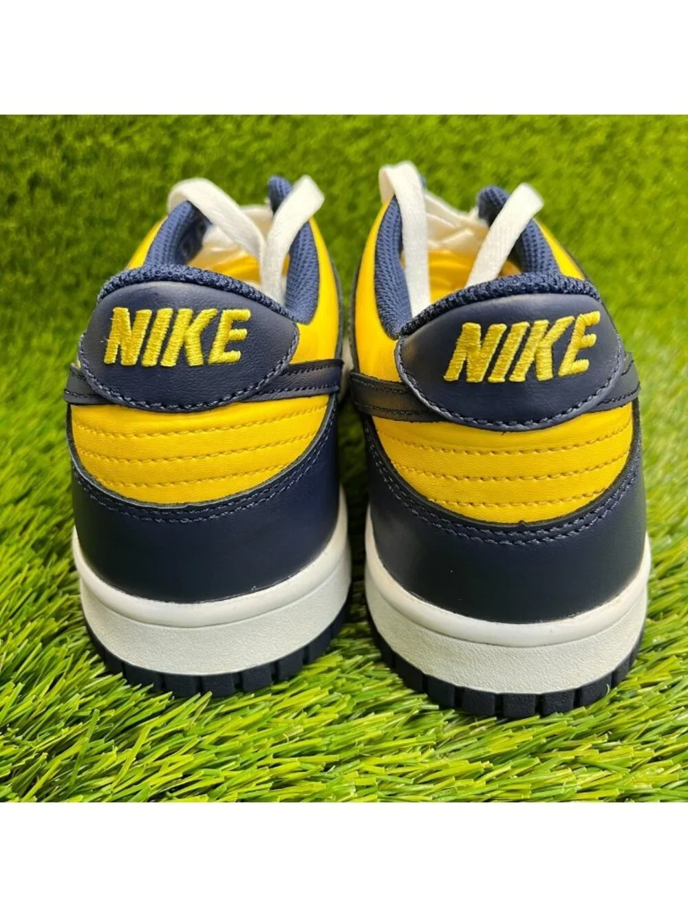 Nike Dunk Low Boys Size 7Y Yellow Blue Athletic Walking Leather Shoes Sneakers